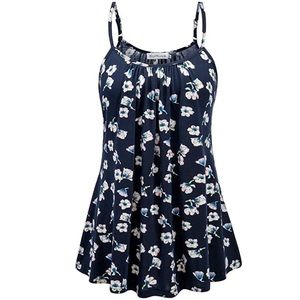 Navy Blue Floral Adjustable Spaghetti Strap Tank